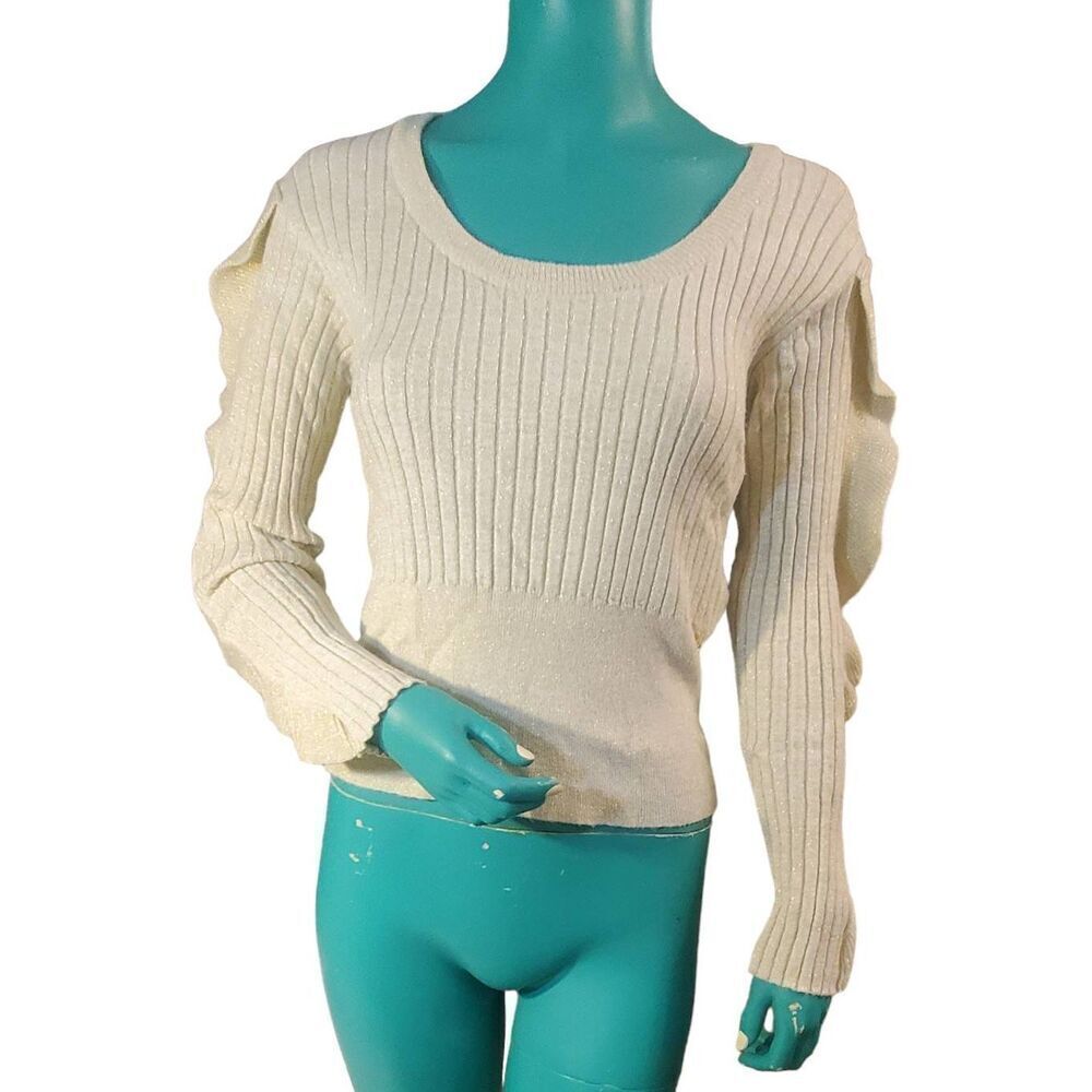 Bebe Casual Cream With Gold SpRkle Long Sleeve Soft and Stretchy Sweater Size L